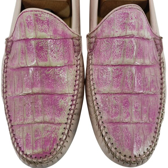 Vintage Pink Exotic Caiman Michele Loisi Italy Mens size 10D Dress Loafers Shoes - Picture 6 of 11